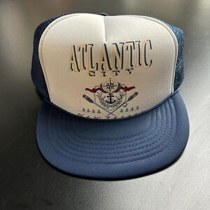 Vintage 90s Atlantic City New Jersey White Blue Snapback Trucker Hat